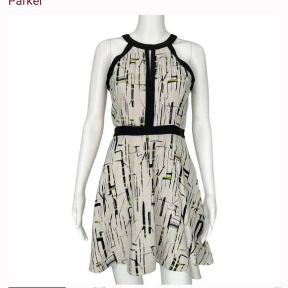 Parker Geometric Silk Halter Keyhole Dress - Size M - Picture 1 of 13